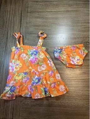 Rare Editions Baby Girl 18 Month Orange Floral Dress with Bloomers